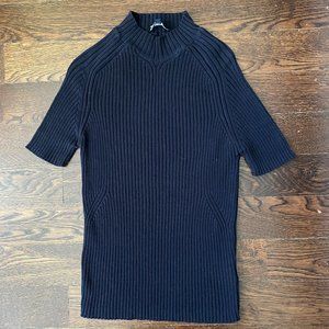 Aquascutum Black Ribbed Knit short sleeve jersey100% cotton-Large